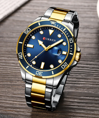 47mm Quartz Watch Two Tone Stainless Steel Blue Dial