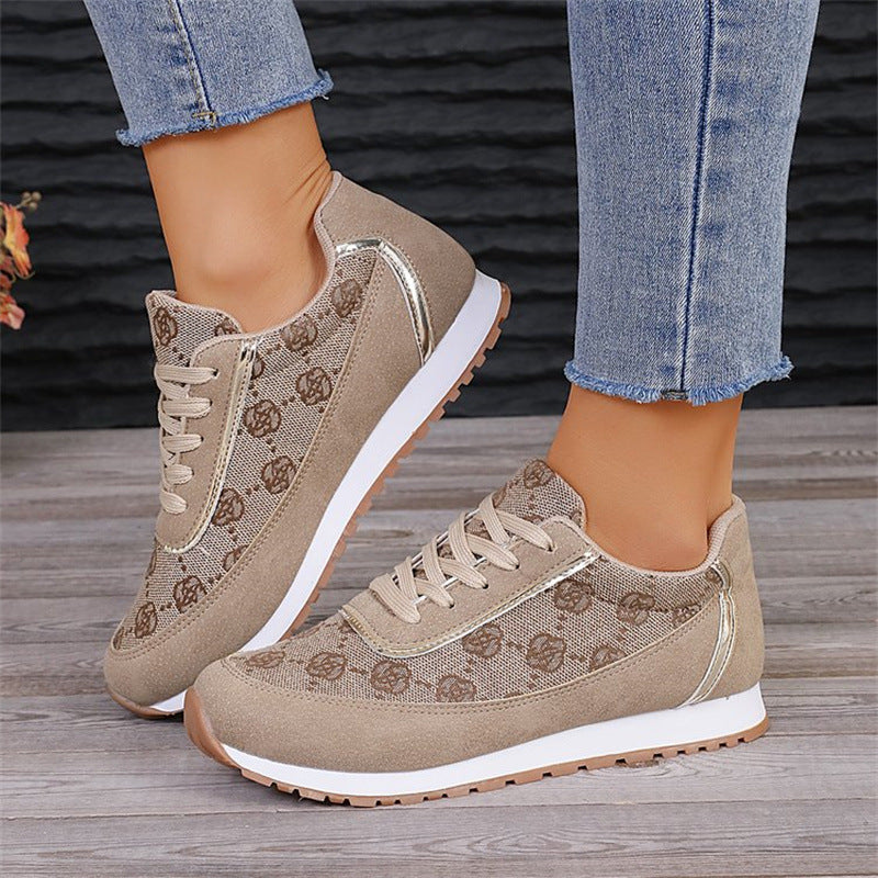 Floral Print Lace-Up Sneakers – Comfortable Canvas Shoes