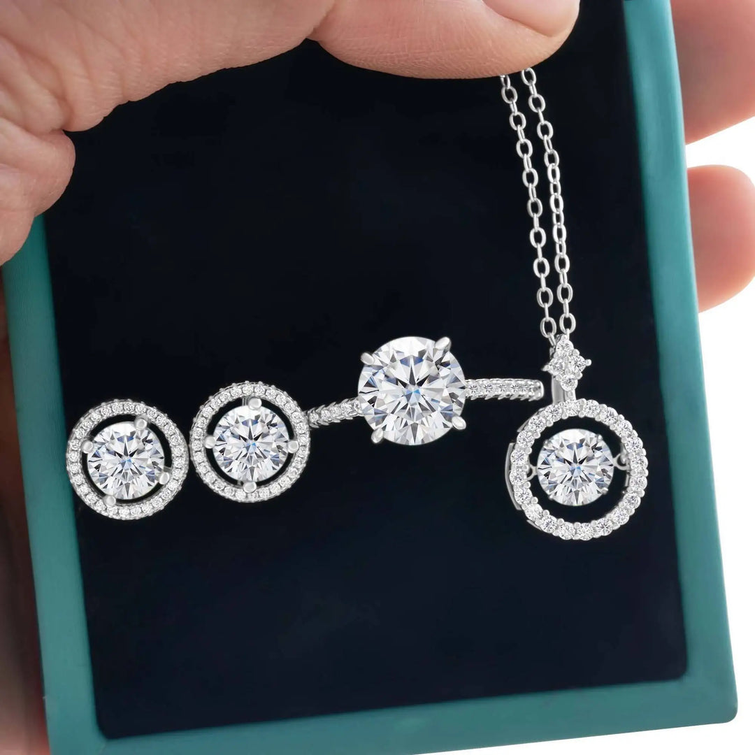 4Ct D Color Moissanite 925 Sterling Jewelry Set Ring Necklace Earrings