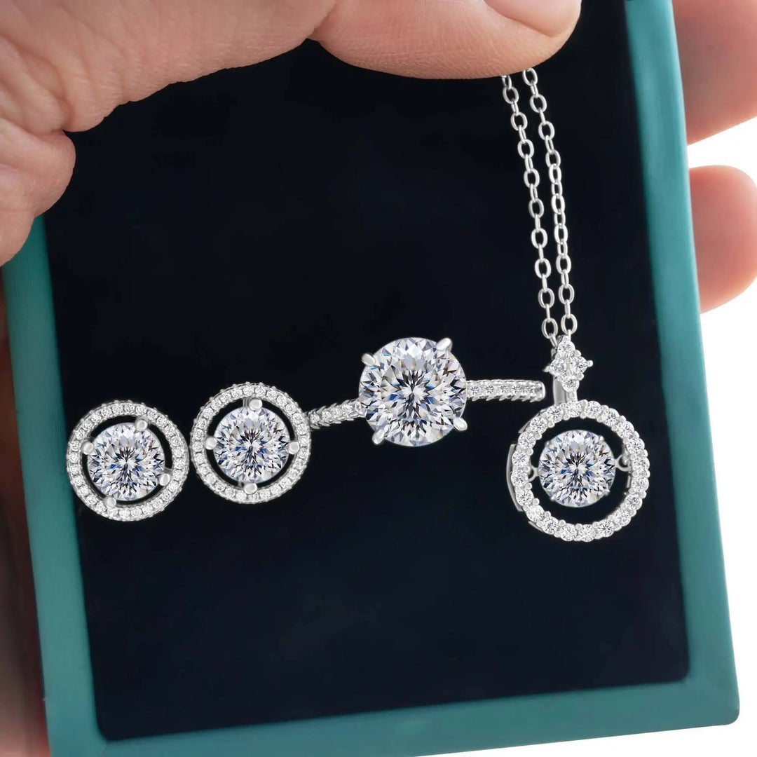 4Ct D Color Moissanite 925 Sterling Jewelry Set Ring Necklace Earrings