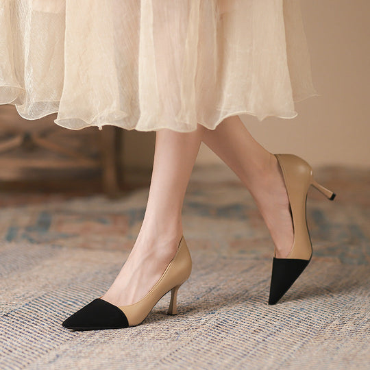 Color-blocking Stiletto Heel Pumps Women's Commuter Shallow Mouth Pointed