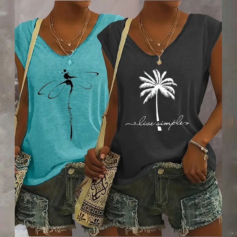2-Pack Women's V-Neck Sleeveless Tank Tops – Loose Fit Casual Summer Beach Shirts