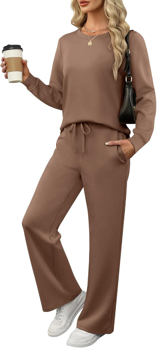 ANRABESS Women's 2 Piece Lounge Sets Casual Travel Outfits Wide Leg Tracksuit Sweatsuits Matching Set 2025 Fall Clothes