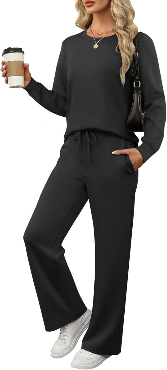 ANRABESS Women's 2 Piece Lounge Sets Casual Travel Outfits Wide Leg Tracksuit Sweatsuits Matching Set 2025 Fall Clothes