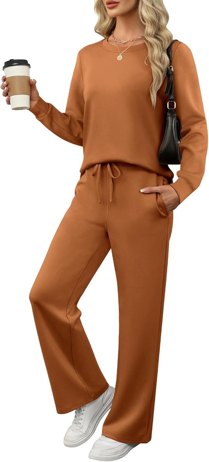 ANRABESS Women's 2 Piece Lounge Sets Casual Travel Outfits Wide Leg Tracksuit Sweatsuits Matching Set 2025 Fall Clothes