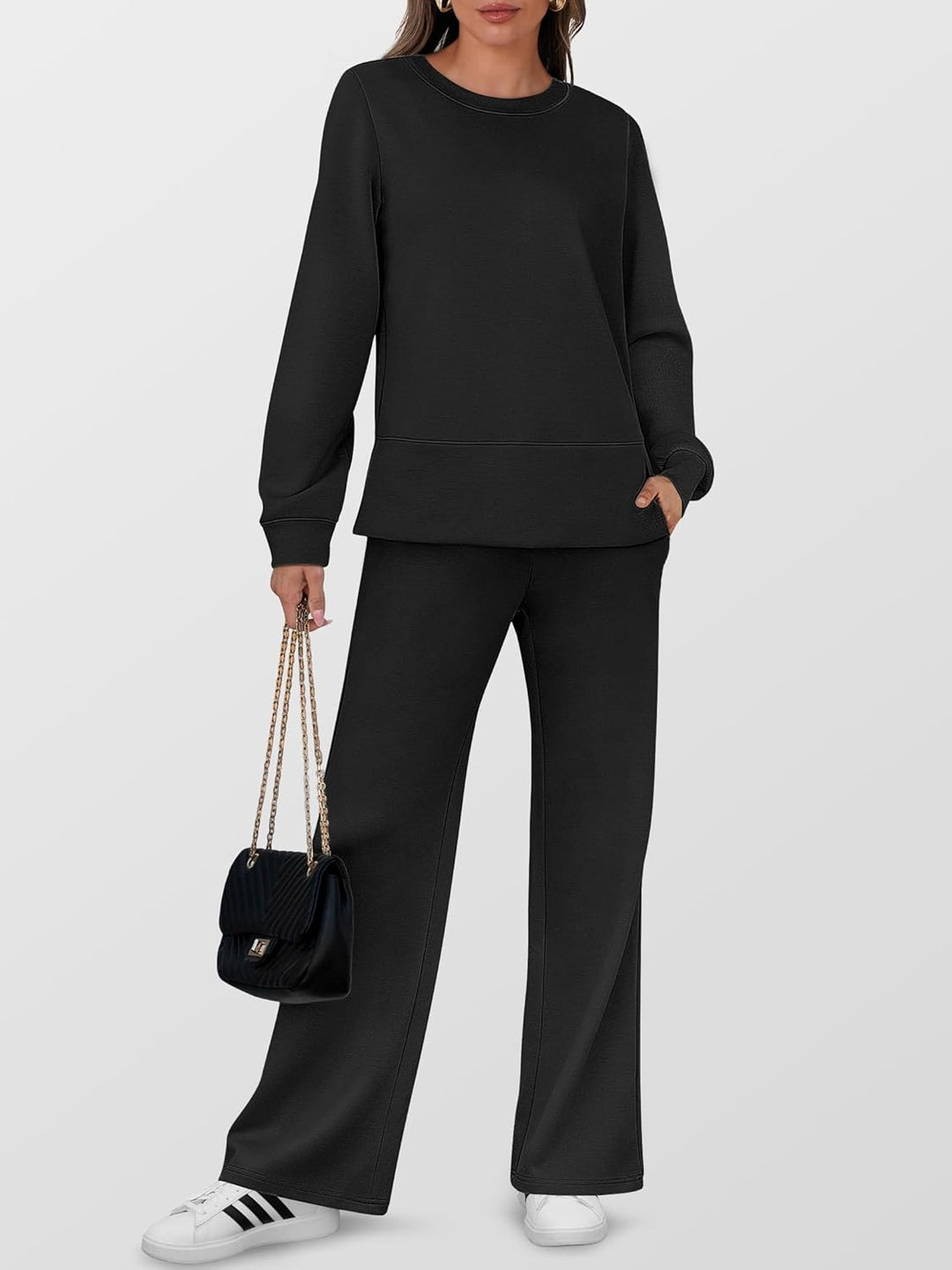 ANRABESS Women's 2 Piece Lounge Sets Casual Travel Outfits Wide Leg Tracksuit Sweatsuits Matching Set 2025 Fall Clothes