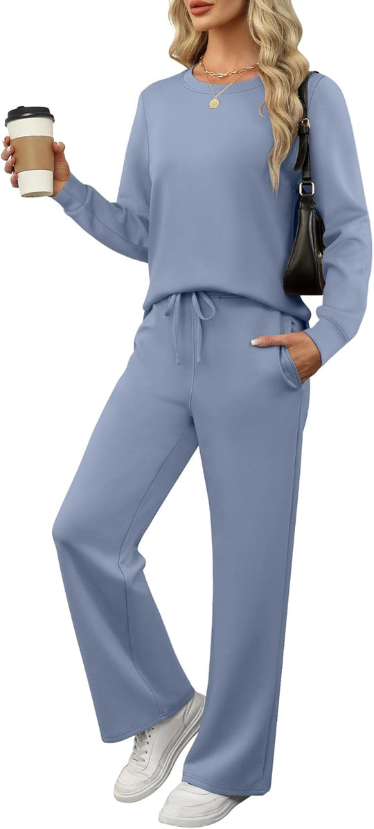 ANRABESS Women's 2 Piece Lounge Sets Casual Travel Outfits Wide Leg Tracksuit Sweatsuits Matching Set 2025 Fall Clothes