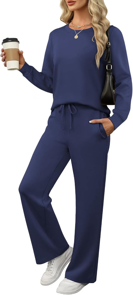 ANRABESS Women's 2 Piece Lounge Sets Casual Travel Outfits Wide Leg Tracksuit Sweatsuits Matching Set 2025 Fall Clothes