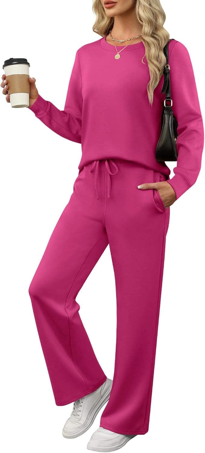 ANRABESS Women's 2 Piece Lounge Sets Casual Travel Outfits Wide Leg Tracksuit Sweatsuits Matching Set 2025 Fall Clothes