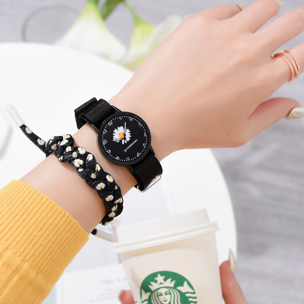Fashion Daisy Flowers Nylon Band Watches For Women Casual Analog Quartz Wristwatches Women Watches Ladies Clock Relogio Feminino