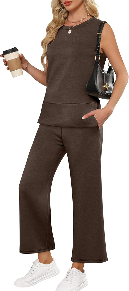 ANRABESS Women's 2 Piece Outfits 2025 Summer Beach Vacation Clothes Fall Travel Casual Lounge Matching Sets Sweatsuits