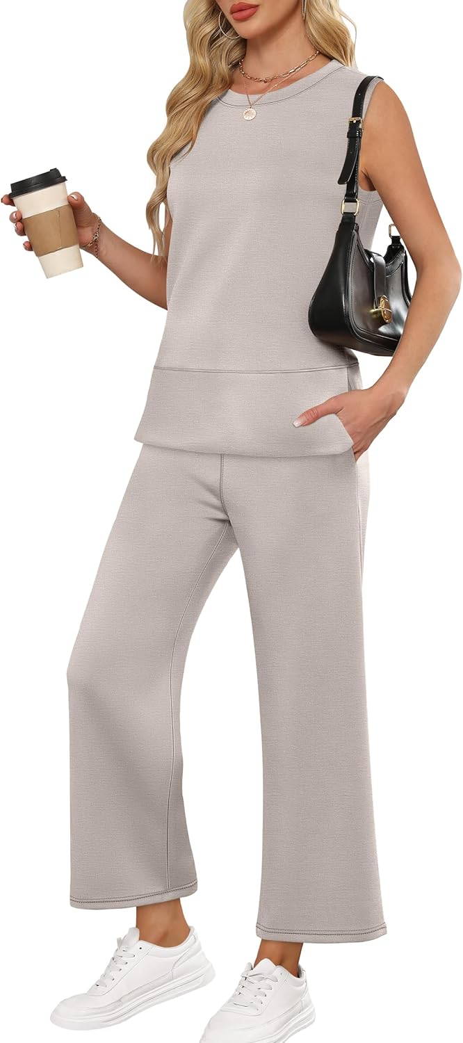 ANRABESS Women's 2 Piece Outfits 2025 Summer Beach Vacation Clothes Fall Travel Casual Lounge Matching Sets Sweatsuits