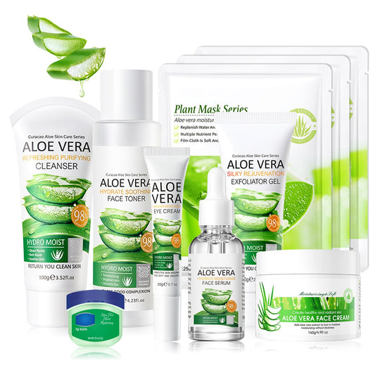 11PCS Turmeric Skincare Set, Skin Care Set with Turmeric Face Wash, Eye Cream, Toner, Facial Cream, Face Serum, Moisturizing Tinted Lip Balm, Under Eye Patches Set with 3 Honey Facial Masks