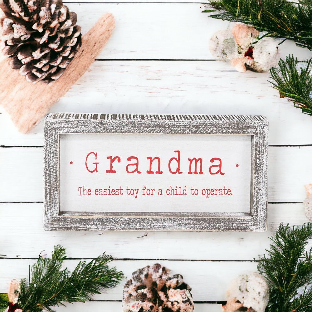 Funny Grandma Sign Wood Framed Wall Decor Christmas Gift Grandma The Easiest Toy To Operate