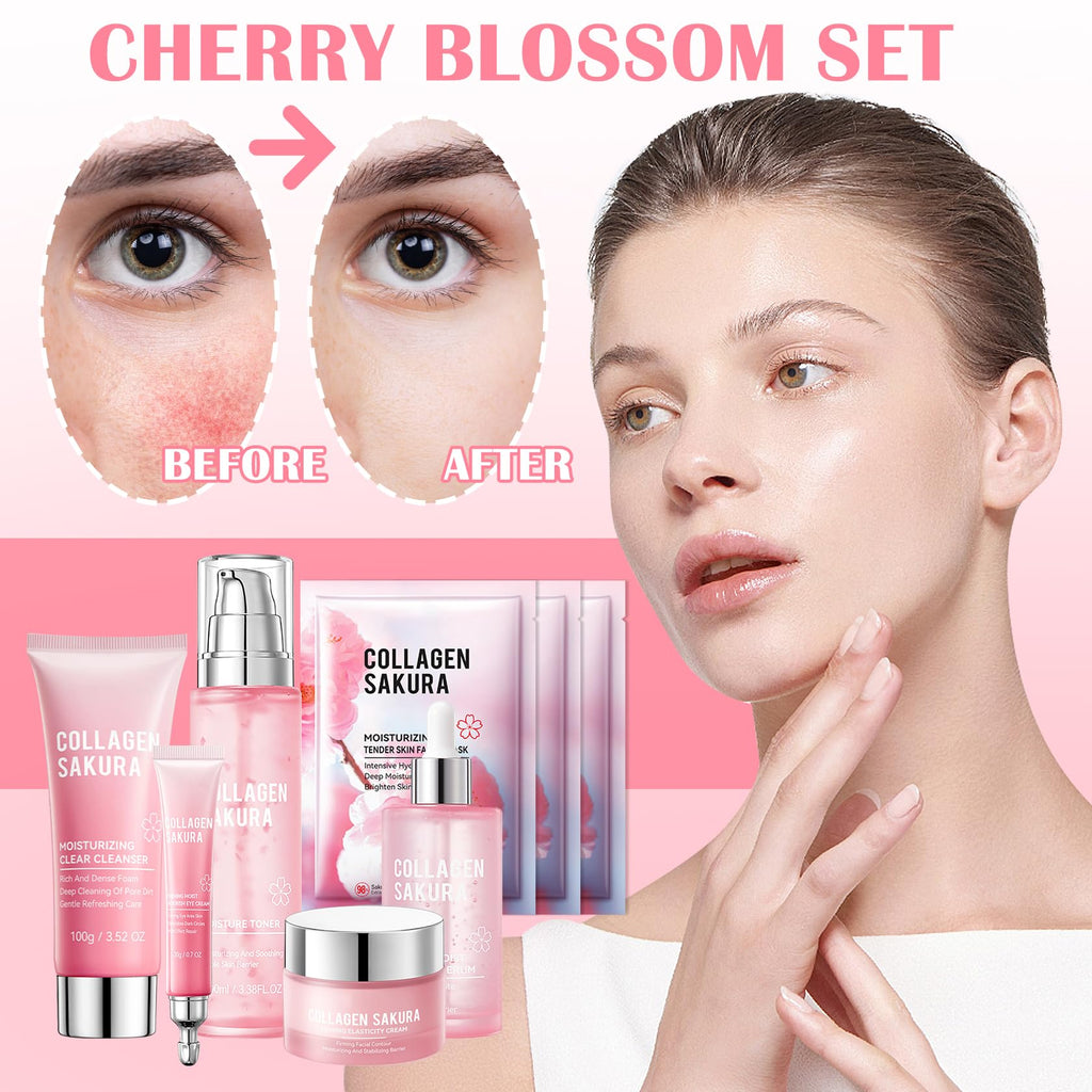 11PCS Turmeric Skincare Set, Skin Care Set with Turmeric Face Wash, Eye Cream, Toner, Facial Cream, Face Serum, Moisturizing Tinted Lip Balm, Under Eye Patches Set with 3 Honey Facial Masks