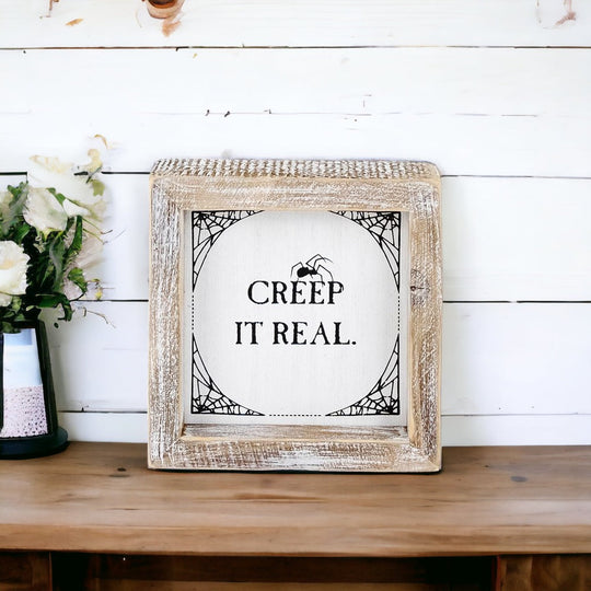 Reversible Double-Sided Fall And Halloween Sign, Autumn Color / Creep It Real