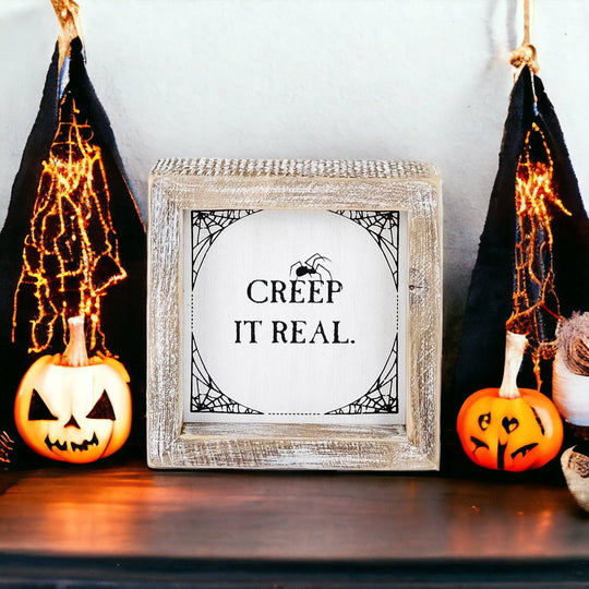 Reversible Double-Sided Fall And Halloween Sign, Autumn Color / Creep It Real