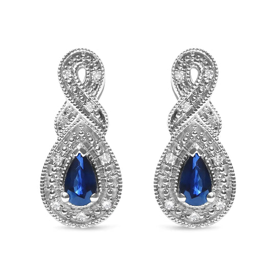 .925 Sterling Silver 4.5 x 3mm Pear Sapphire Gemstone and Diamond Accent Infinity Drop Stud Earrings (H-I Color, SI1-SI2 Clarity)