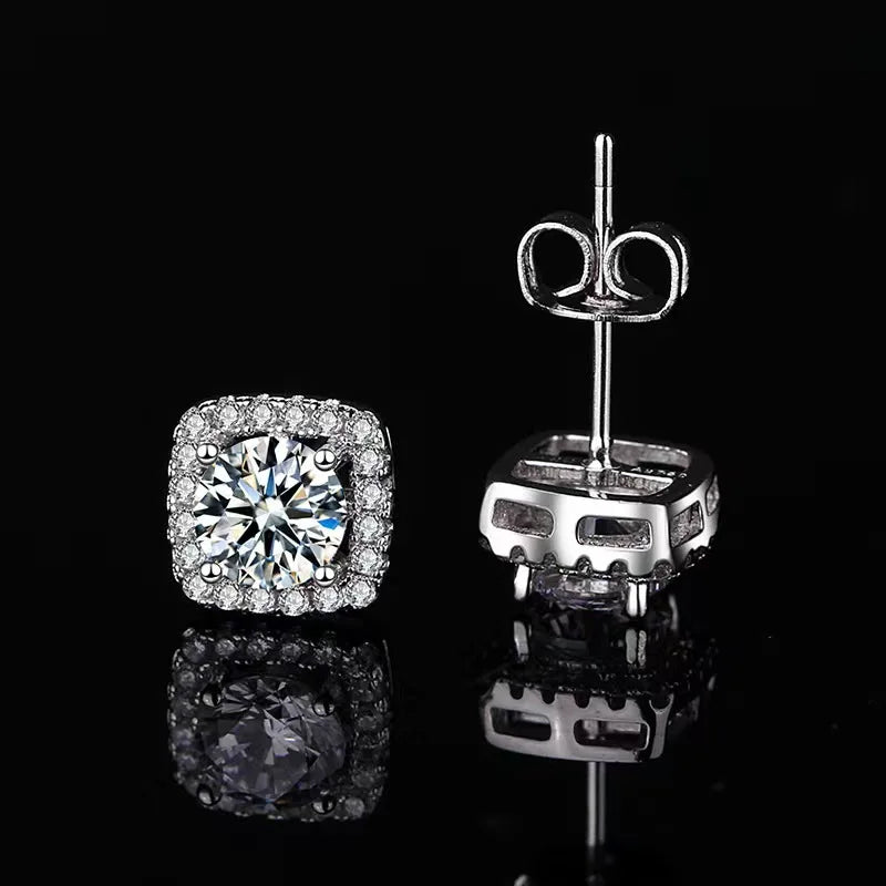 925 Sterling Silver Moissanite Stud Earrings 1-2 Carat Couples Men Women Gift