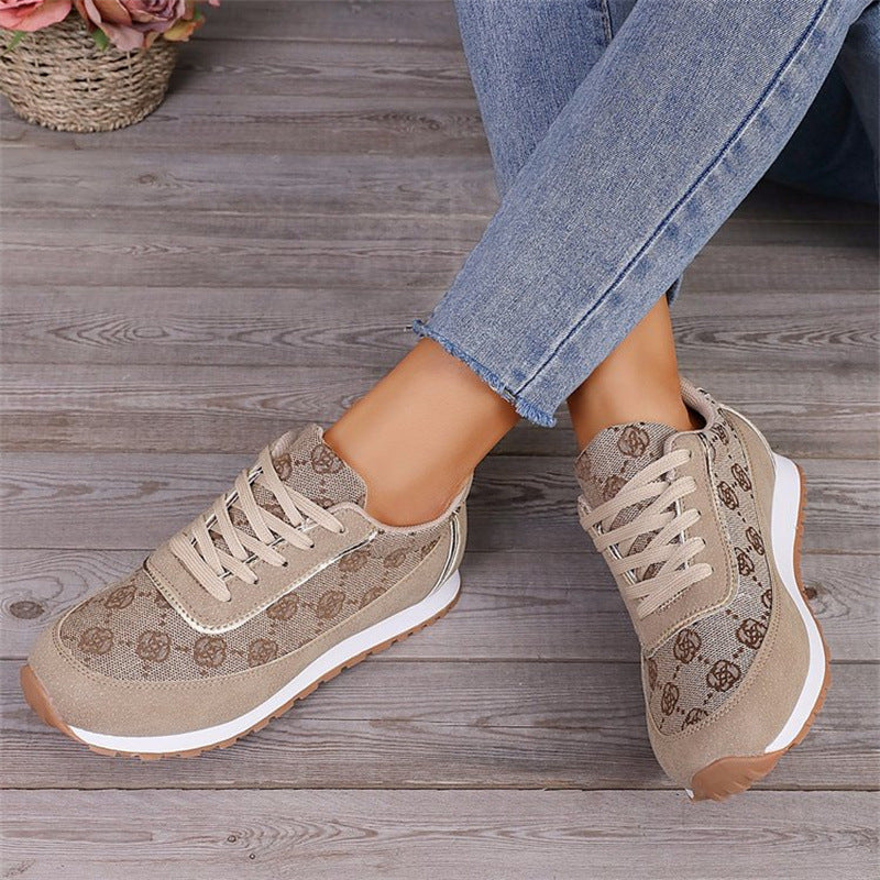 Floral Print Lace-Up Sneakers – Comfortable Canvas Shoes