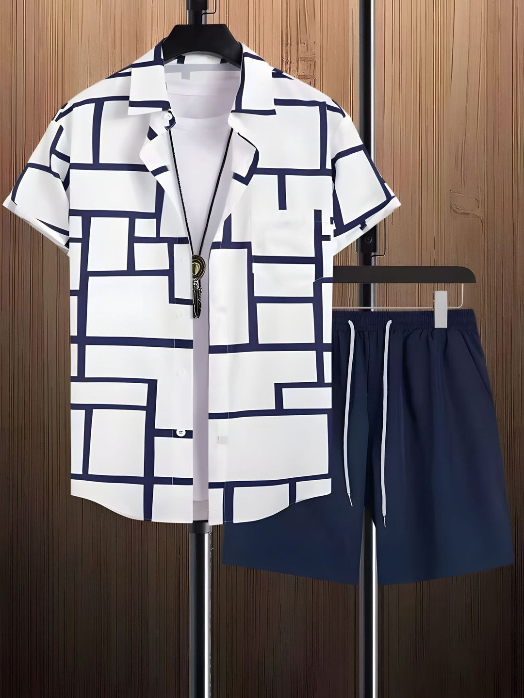 Black And White Striped Hawaiian Men's Shorts Sets