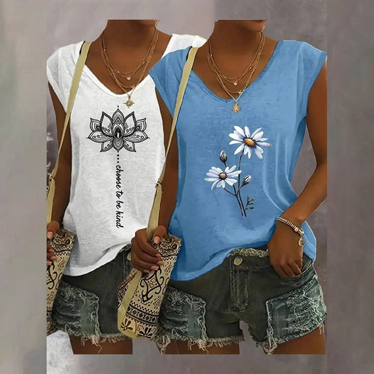 2-Pack Women's V-Neck Sleeveless Tank Tops – Loose Fit Casual Summer Beach Shirts