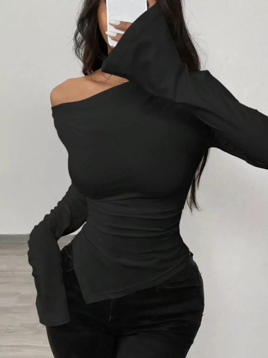 Asymmetrical Long Sleeve Fitted T-Shirt