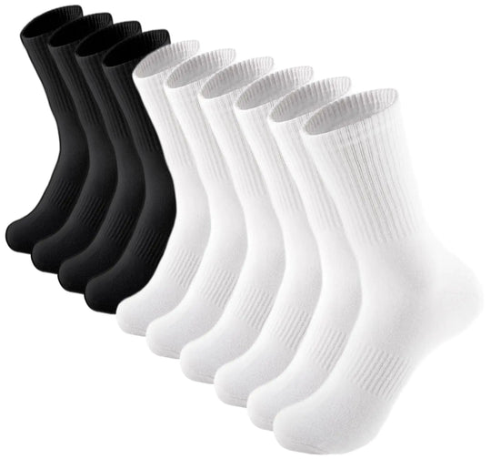 ACCFOD Womens Crew Socks Thin Cotton Long Socks Arch Support Casual Workout High Socks 5 Pairs 9-11 White/ Black