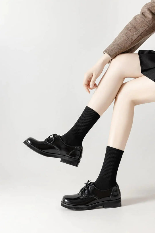 ACCFOD Womens Crew Socks Thin Cotton Long Socks Arch Support Casual Workout High Socks 5 Pairs 9-11 White/ Black