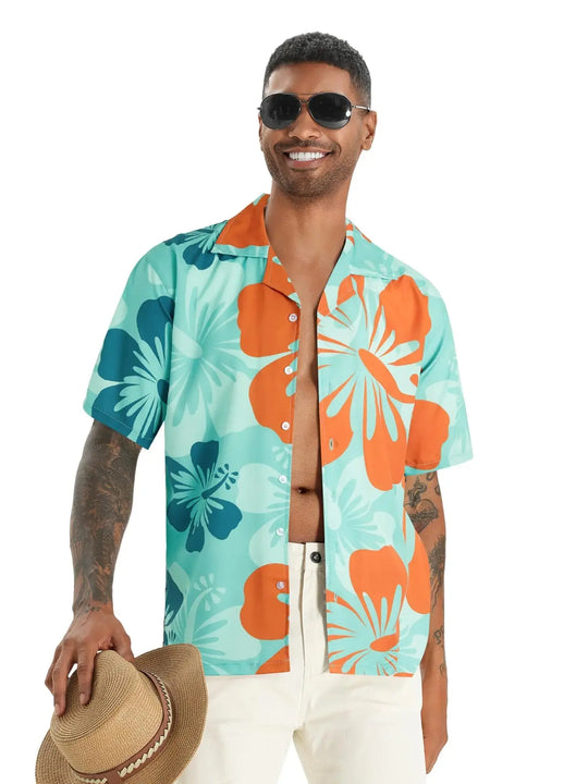 APTRO Men's Hawaiian Shirt Summer Beach Tropical Short Sleeve Button Down Shirt Hibiscus Green 2X