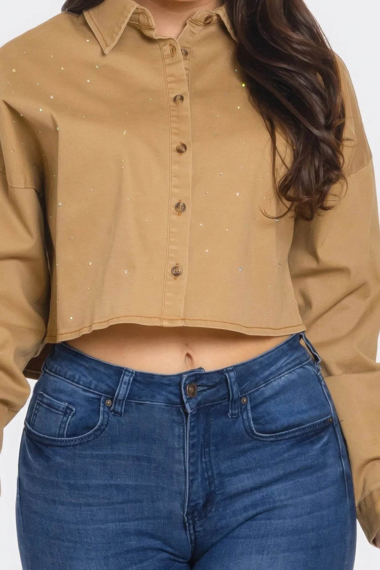 Bling Denim Button Down Shirt | Bona Fide Fashion