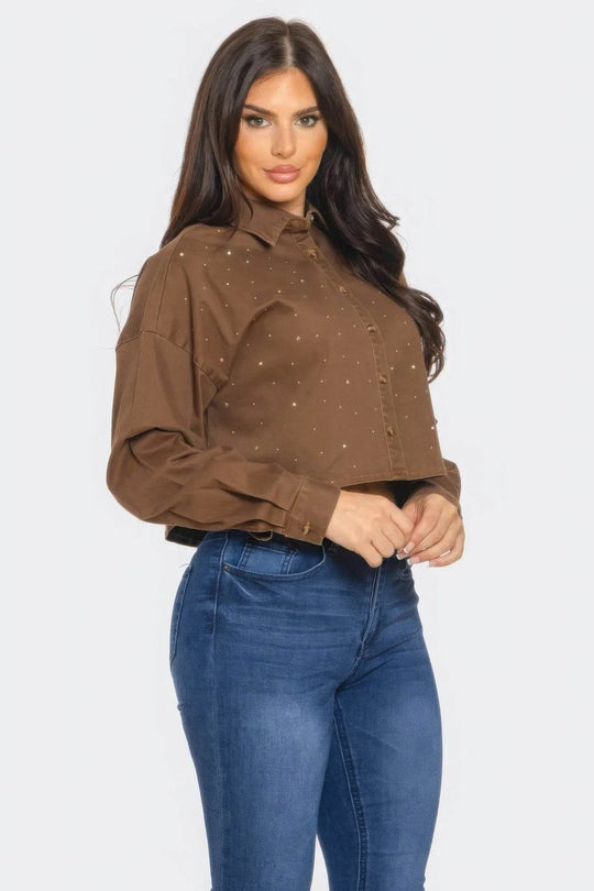 Bling Denim Button Down Shirt | Bona Fide Fashion