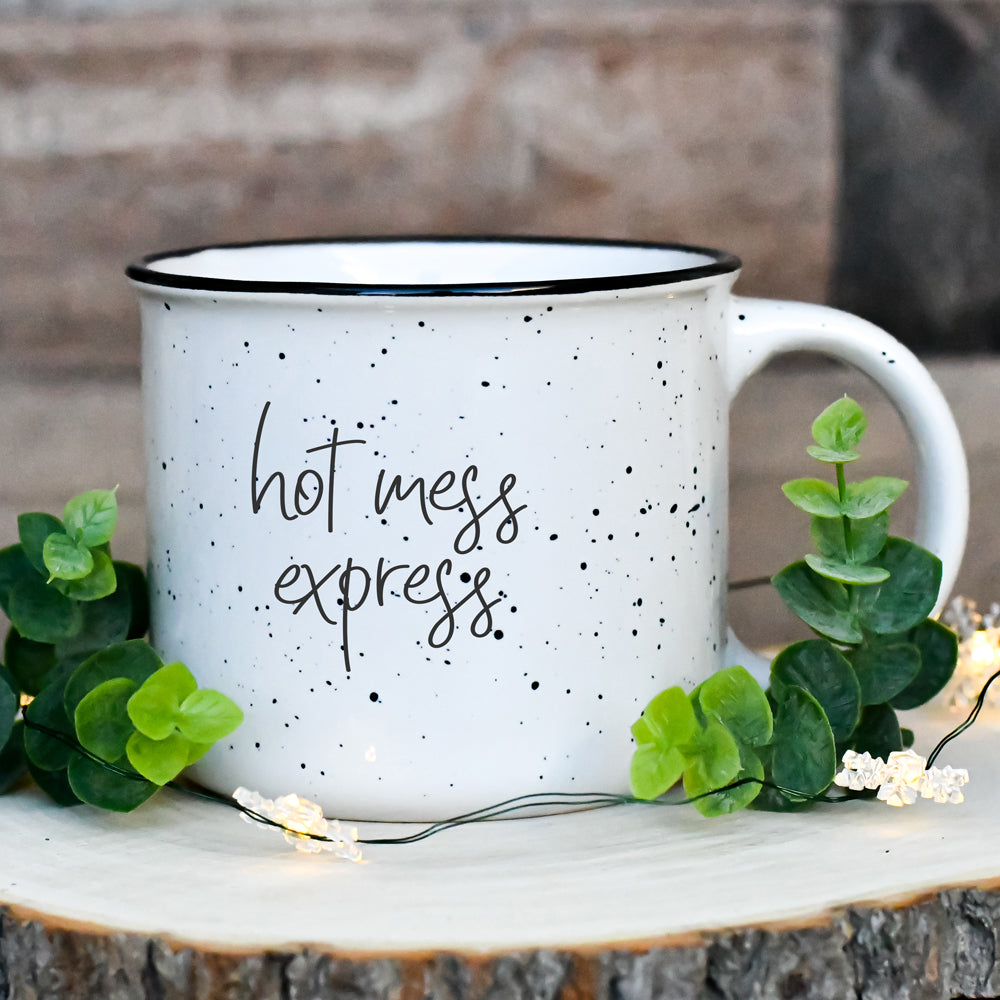 Hot Mess Express Oversized Campfire Mug Black Rim Limited Edition, Double-Sided