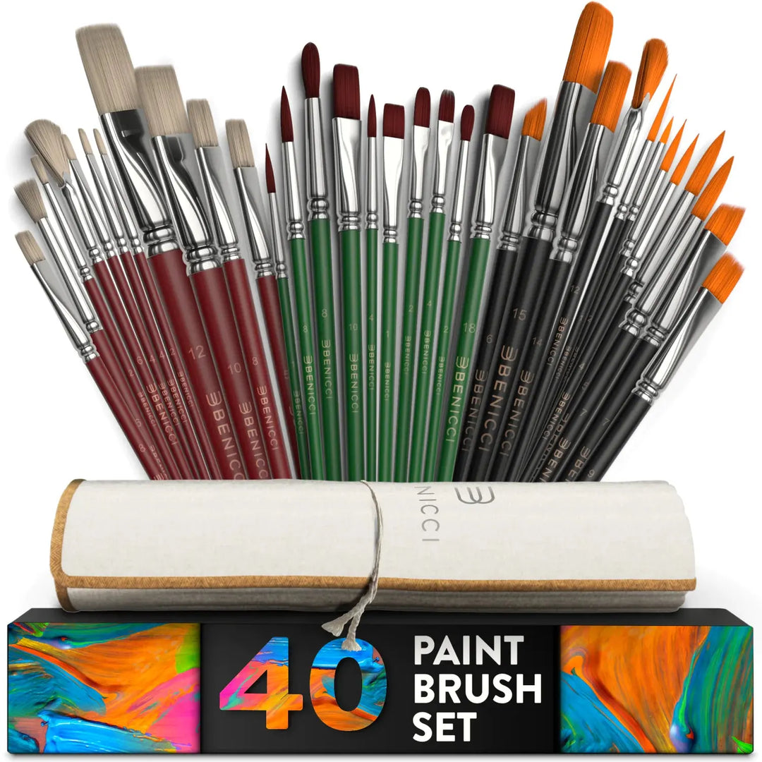 Creative Essence 40pc Paint Brush Kit with Multi-Fiber Bristles & Case