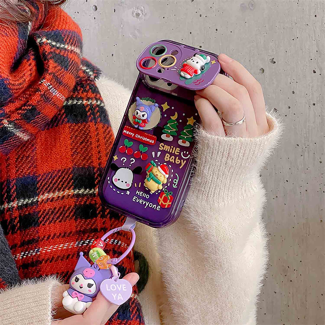 Cute Cartoon Anime Flip Mirror Christmas Phone Case For iPhone | ZAKAPOP