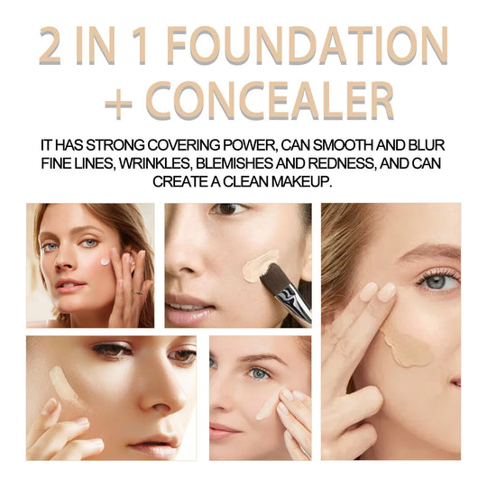 2 In 1 Foundation + Concealer, Blemish Print Natural Concealer Long-Lasting Makeup Invisible Pore Concealer