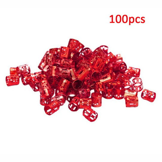 100 Pcs/set 7 Colors Mixed Beads Adjustable Hair Braids Dreadlock Beads Adjustable Hair Braid Rings Cuff Clips Tubes Jewelry