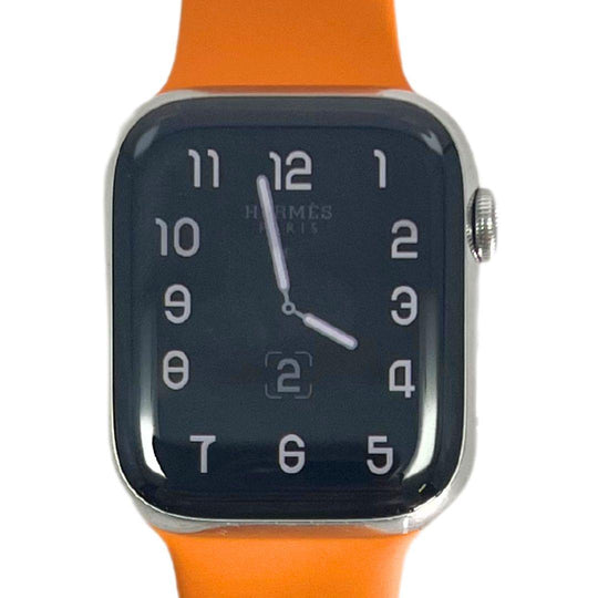 Hermes Apple Watch Series 7 GPS/ Cellular 45 mm - Stainless Steel - Orange Silicone Watch Band