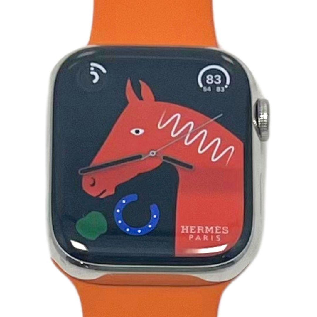 Hermes Apple Watch Series 7 GPS/ Cellular 45 mm - Stainless Steel - Orange Silicone Watch Band