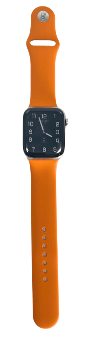 Hermes Apple Watch Series 7 GPS/ Cellular 45 mm - Stainless Steel - Orange Silicone Watch Band