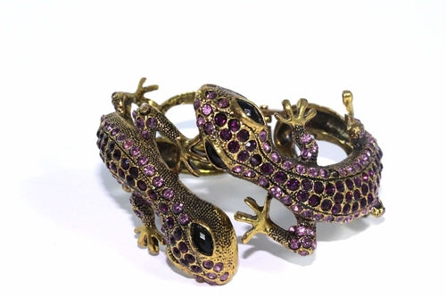 Sparkling Salamander Crystal Hinged Bangle Gold Tone