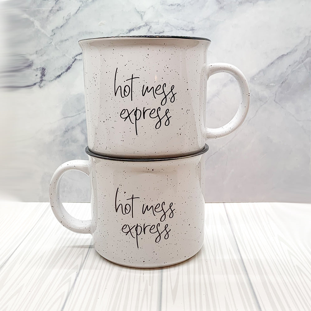 Hot Mess Express Oversized Campfire Mug Black Rim Limited Edition, Double-Sided