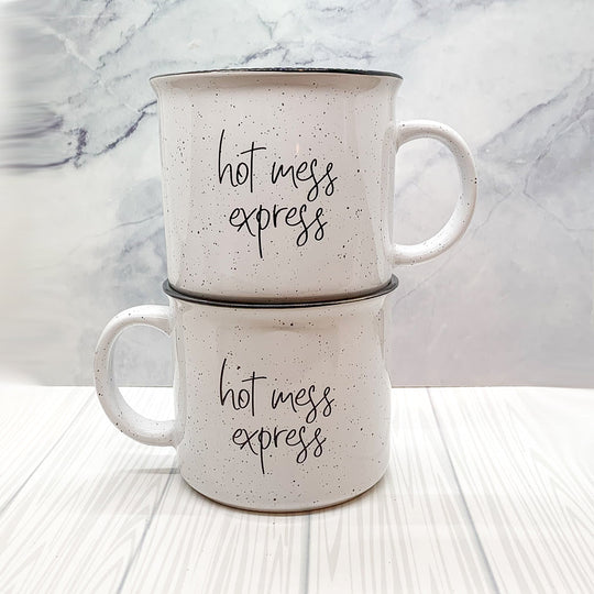 Hot Mess Express Oversized Campfire Mug Black Rim Limited Edition, Double-Sided