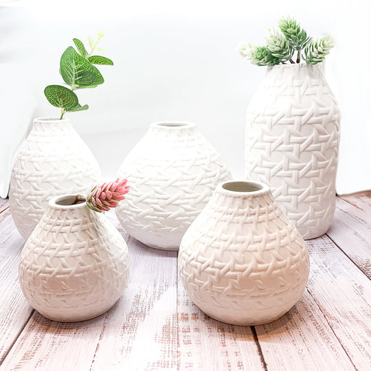 Embossed Cane Webbing Ceramic Vase - Modern Neutral Decor For Florals