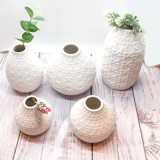 Embossed Cane Webbing Ceramic Vase - Modern Neutral Decor For Florals