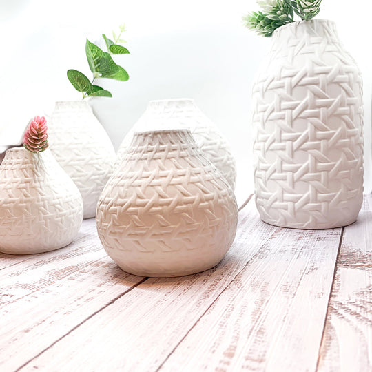 Embossed Cane Webbing Ceramic Vase - Modern Neutral Decor For Florals