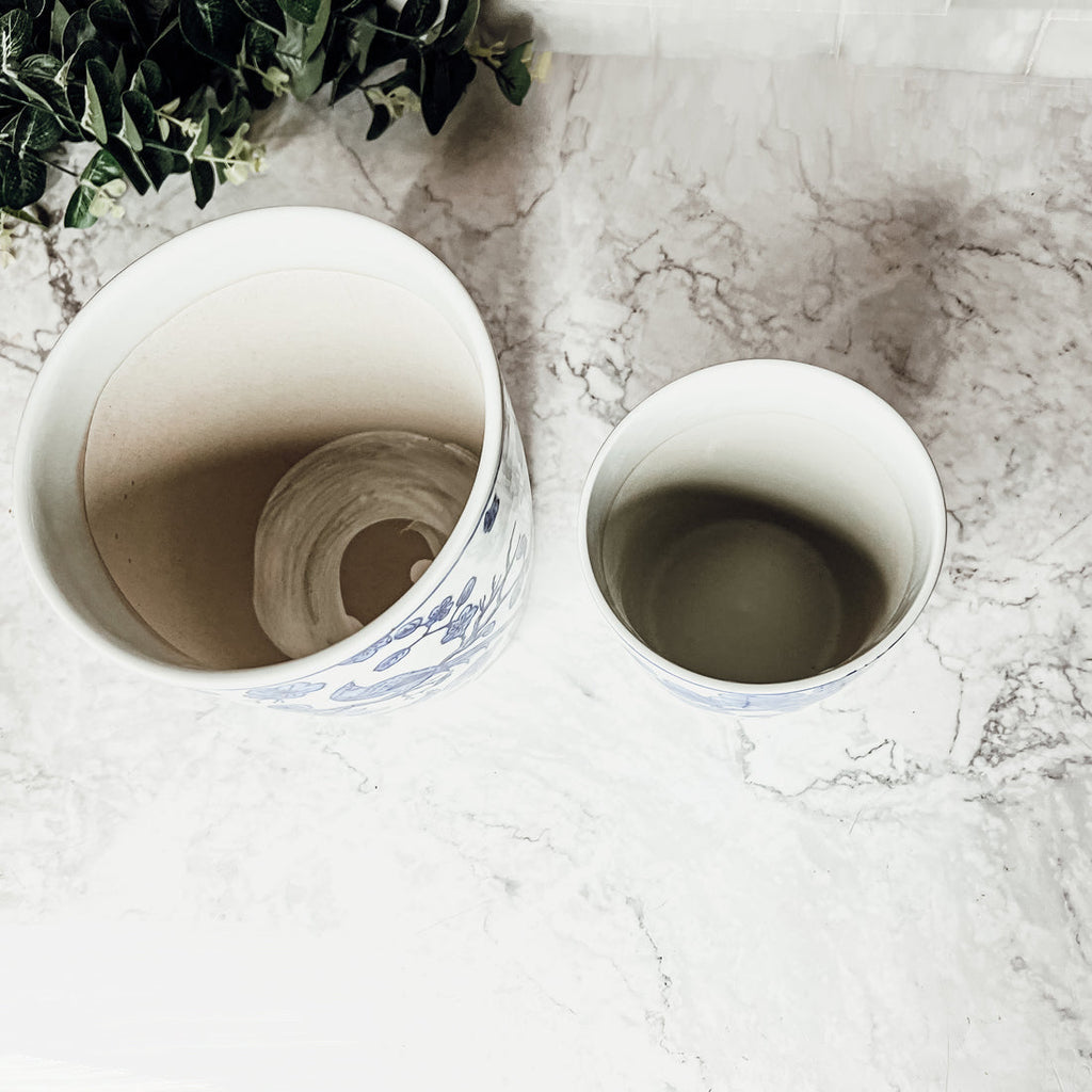 Blue White Chinoiserie Ceramic Vase Planter for Indoor Plants Decorative