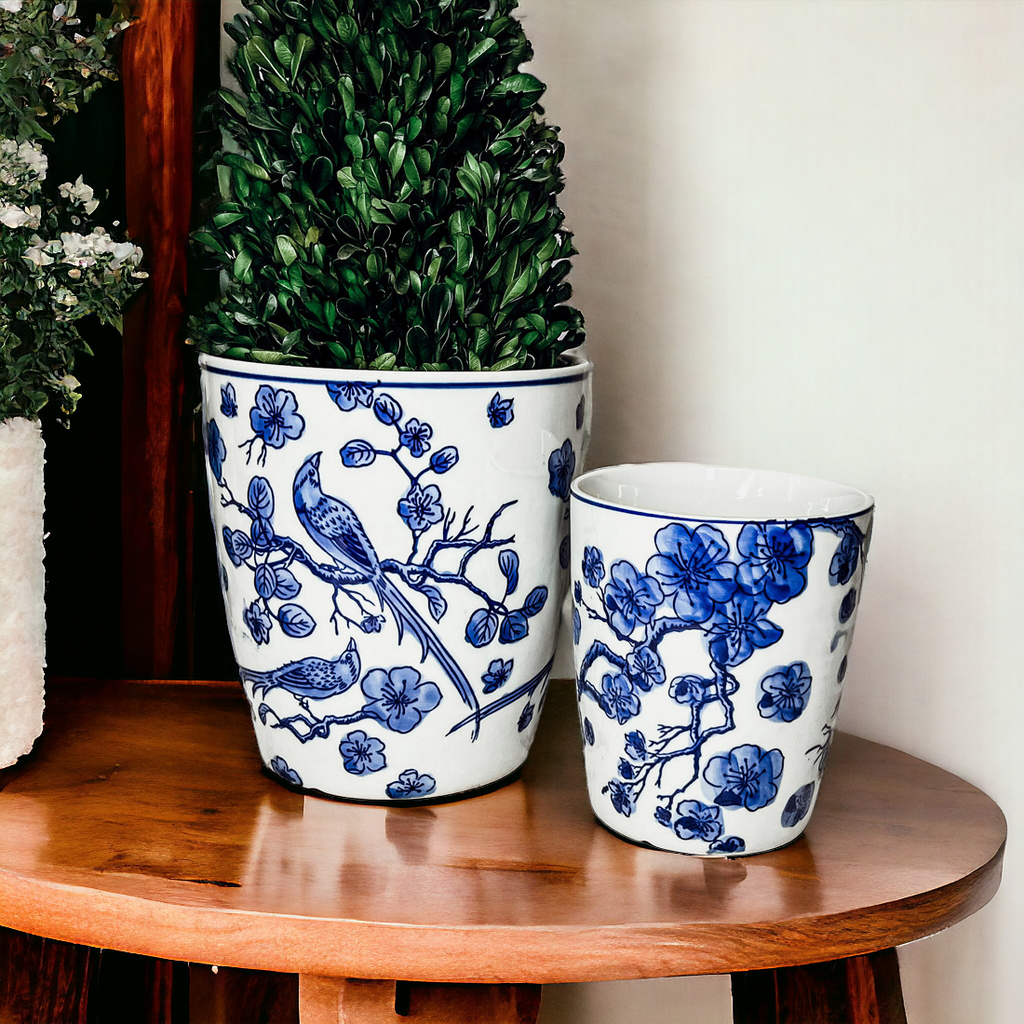 Blue White Chinoiserie Ceramic Vase Planter for Indoor Plants Decorative