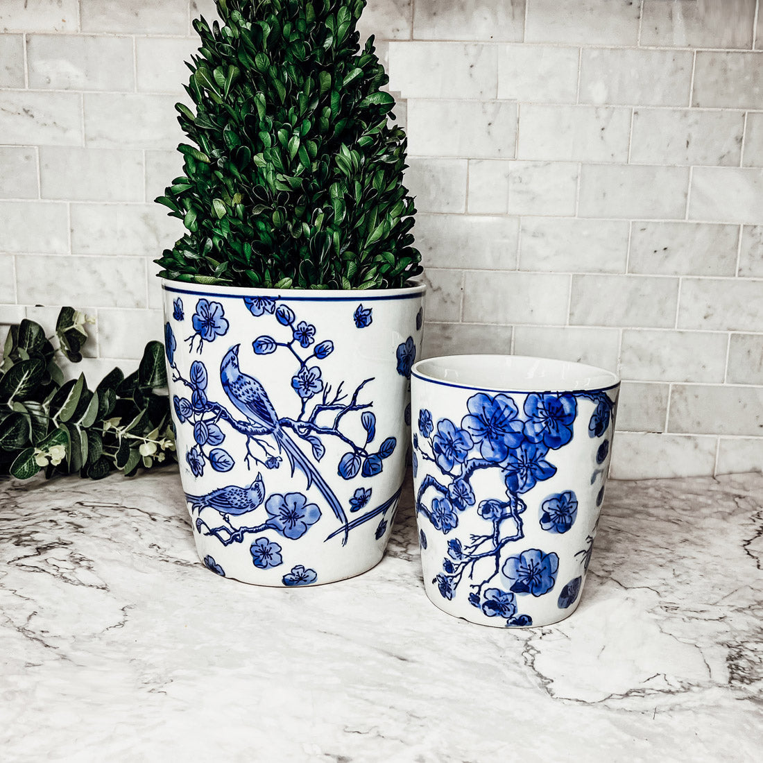 Blue White Chinoiserie Ceramic Vase Planter for Indoor Plants Decorative