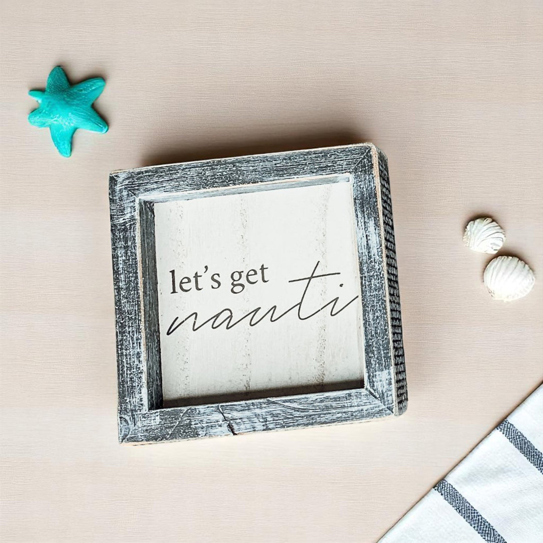 Nauti Wooden Nautical Home Decor Sign 5x5 Distressed Gray Frame Beach House Wall Accent